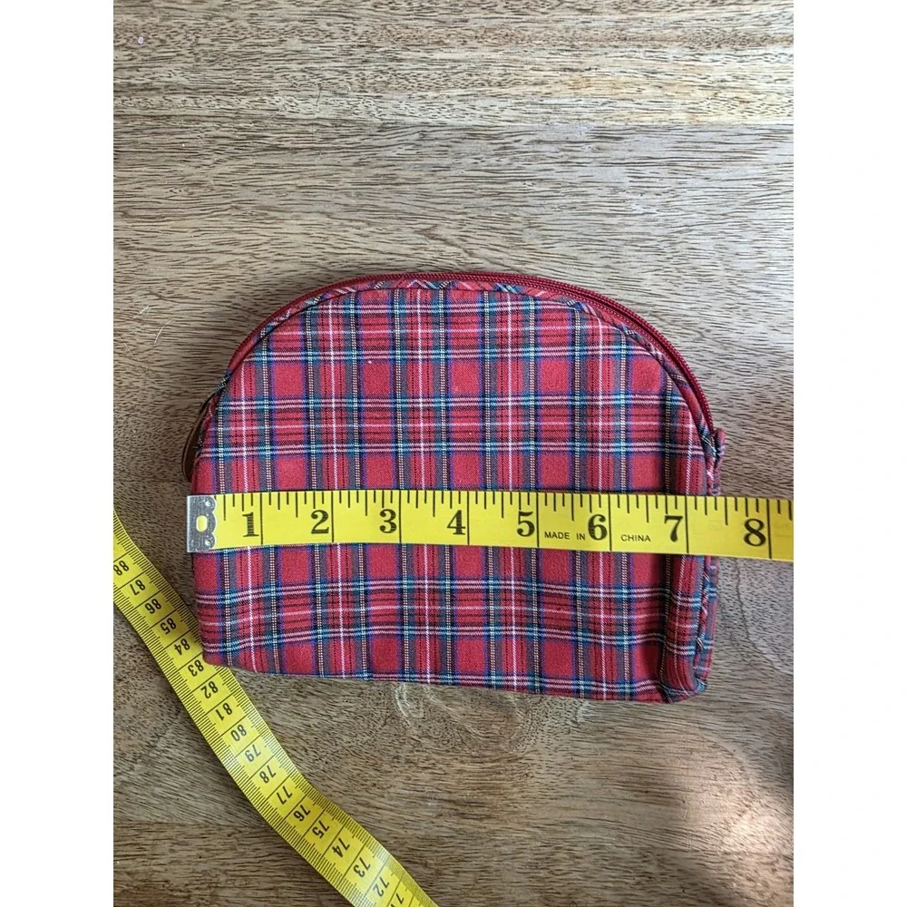 Ralph Lauren Makeup Bag Red Checkered Plaid Zip Up Small